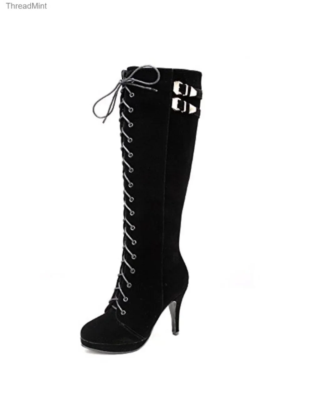 Women's Suede Knee High Heeled Boots Side Zip Pointed Toe